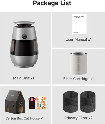 ‌Dreame Pet Air Purifier, 1346 ft² for Home Large Room, NeverChange 5.4-Year Filters for Odor Purification, 360° Visual Collection of Hair, ‌Pet-Friendly Design, APP & Voice Control, AP10-Grey