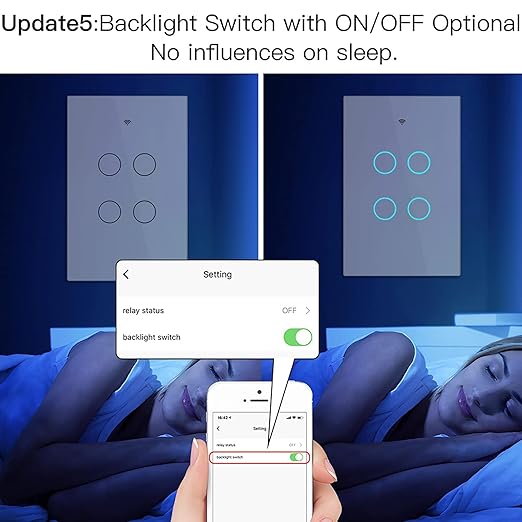 MoesGo WiFi Smart Wall Light Switch,Glass Panel, Multi-Control(3 Way), 2.4GHz Wi-Fi Touch Switches, Neutral Wire Required, Remote Control Smart Life/Tuya App, Work with Alexa, Google Home White 4 Gang