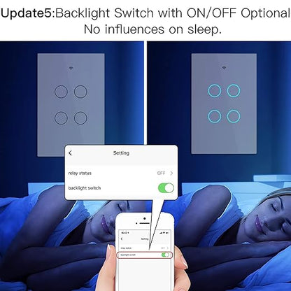 MoesGo WiFi Smart Wall Light Switch,Glass Panel, Multi-Control(3 Way), 2.4GHz Wi-Fi Touch Switches, Neutral Wire Required, Remote Control Smart Life/Tuya App, Work with Alexa, Google Home White 4 Gang
