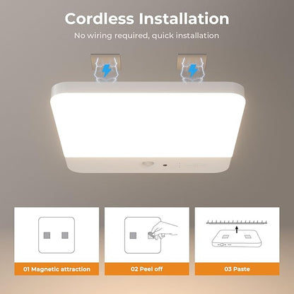 FULEN Motion Sensor Ceiling Light Fixture, Cordless Closet Light Battery Operated, Rechargeable Magnetic Mount LED Shower Light for Bathroom,Stairs,Garage,Hallway, Color Change, 2 Pack