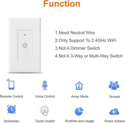 Smart WiFi Switch - Wireless Smartphone Controlled Wall Light Switch, Compatible with Alexa, Google Home, IFTTT, Android & iOS - No Hub Required (1-Pack)