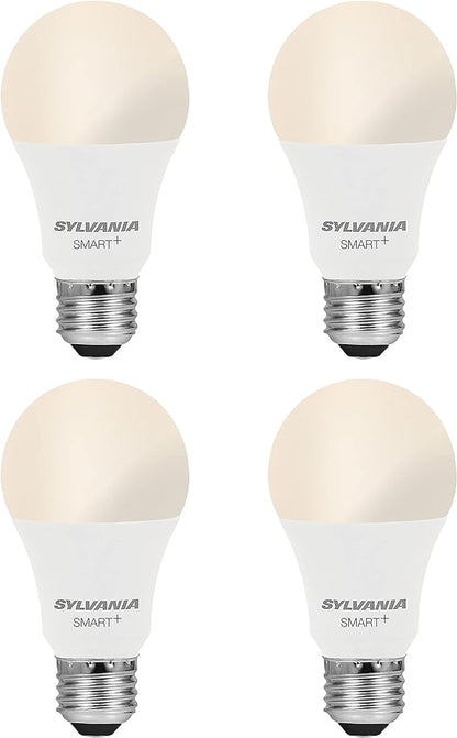 SYLVANIA Wifi LED Smart Light Bulb, 60W Equivalent Dimmable Soft White A19, Compatible with Alexa and Google Home Only - 4 Pack (75672)