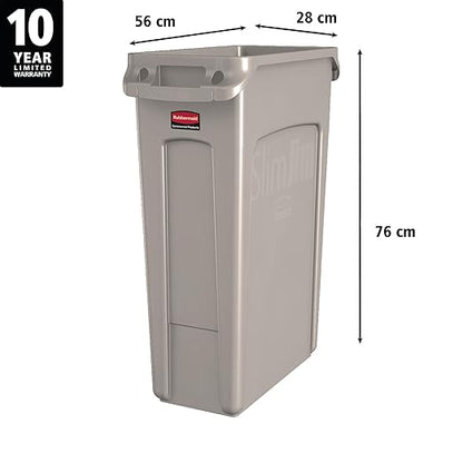 Rubbermaid Commercial Products Slim Jim Plastic Rectangular Trash/Garbage Can/Bin with Venting Channels, 23 GAL, Beige, for Kitchens/Classrooms/Offices/Back of House