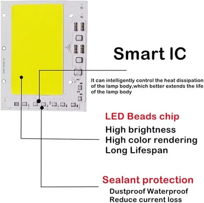 1pcs LED COB Chip 50W 100W 150W 200W 200-240V Smart IC No Need Driver LED Lamp Light Source for Flood Light Spotlight DIY Lighting(50W,200-240V_Warm Light)