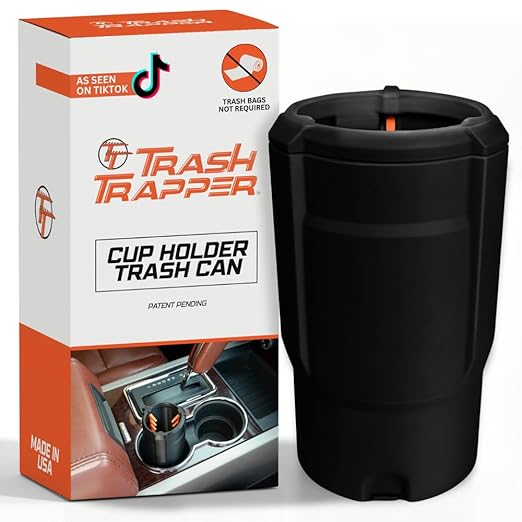 Trash Trapper Car Trash Can Cup Holder | Mini Car Trash Can | Fits in Most Doors | 5.1" x 2.9" | Traps More & Empties Less, Patent-Pending Compaction, Holds Weeks of Small Garbage, Black
