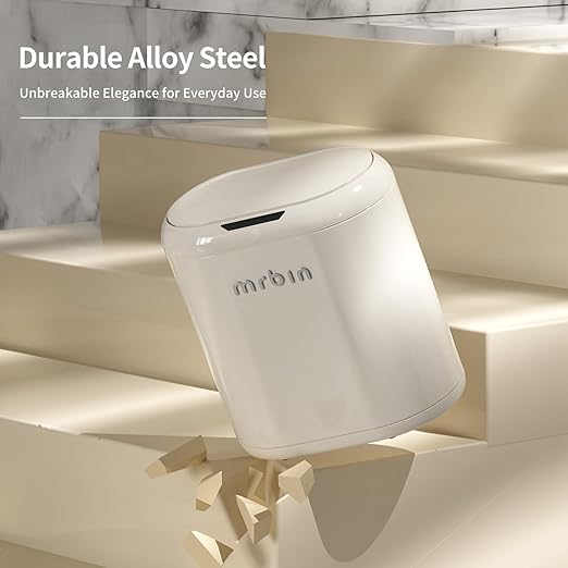 MRBIN Trash Can for Bathroom, Automatic Touchless Garbage Bin with Lid,3.43 Gallon for Office and Kitchen, Electric Motion Sensor Bedroom Bin, Cream White, MACE0102