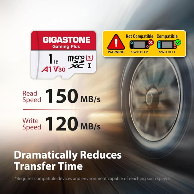 【for Switch 1 Only】 GIGASTONE 1TB Micro SD Card with USB C Card Reader, Gaming Plus, MicroSDXC Memory Card for Gaming Console, 4K Video Recording, UHS-I A1 U3 V30 C10, up to 150MB/s, with Adapter