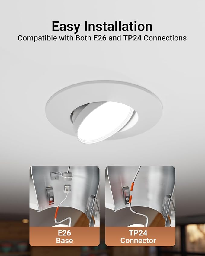 Sunco 5/6 Inch LED Can Lights Retrofit Recessed Lighting, Gimbal Downlight Adjustable, 800 LM, 12W:60W, Selectable CCT 2700K/3000K/3500K/4000K/5000K, Dimmable, Damp Rated UL. (Pack of 2)