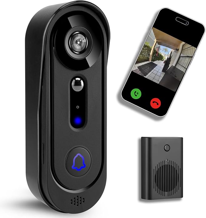 Doorbell Camera Wireless 1080P, Video Doorbell Wireless with Chime, Cloud Storage,Night Vision, Motion Detection,2 Way Audio, Weather Resistant, Real Time Alert,2.4G WiFi (Black)