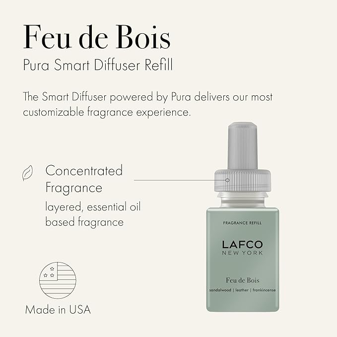 LAFCO New York Pura Smart Device Refill, Feu de Bois - Pack of 2 - Vial Delivers Up to 2 Weeks of Fragrance Life - Made in The USA
