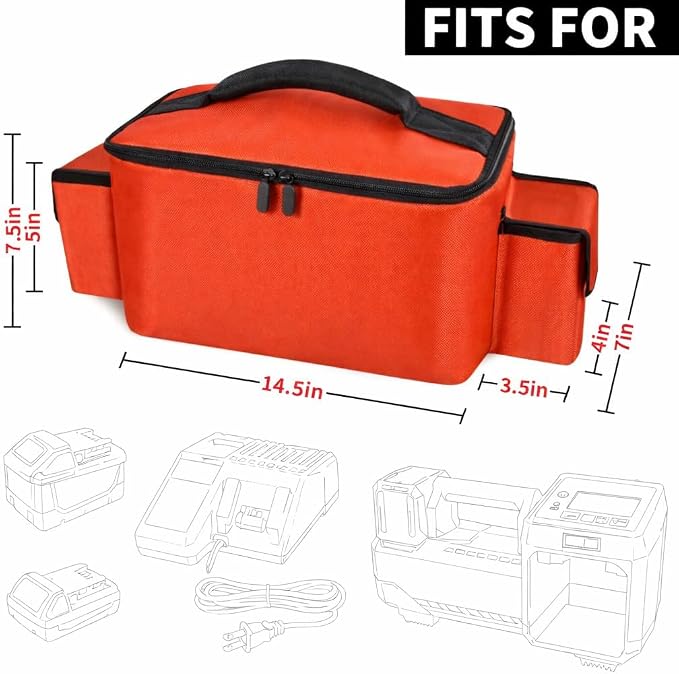 Air Compressor Bag for Milwaukee M18 Inflator 2848-20/2771-20 | Oxford Fabric, Dual Battery Pockets for 3.0-9.0Ah Packs, Accessory Organization for Garage and Vehicle, Red, Case Only