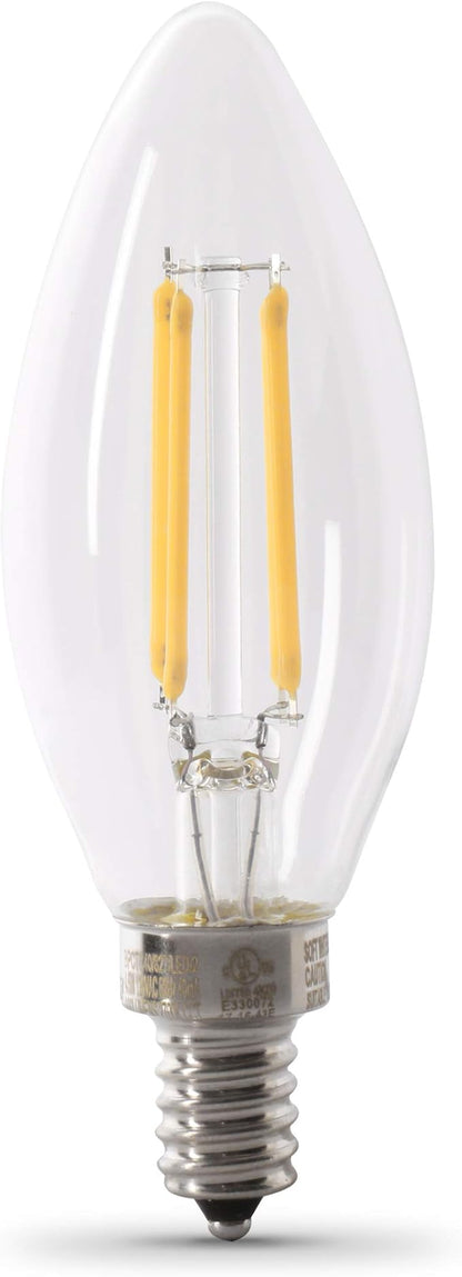Feit Electric 60W Equivalent Candelabra LED Light Bulb, Dimmable, E12 Base, 5000K Daylight, B10 Filament Torpedo Tip Decorative Lighting Bulbs, 13-Year Lifetime, CTC60/950CA/FIL/6, 6-Pack