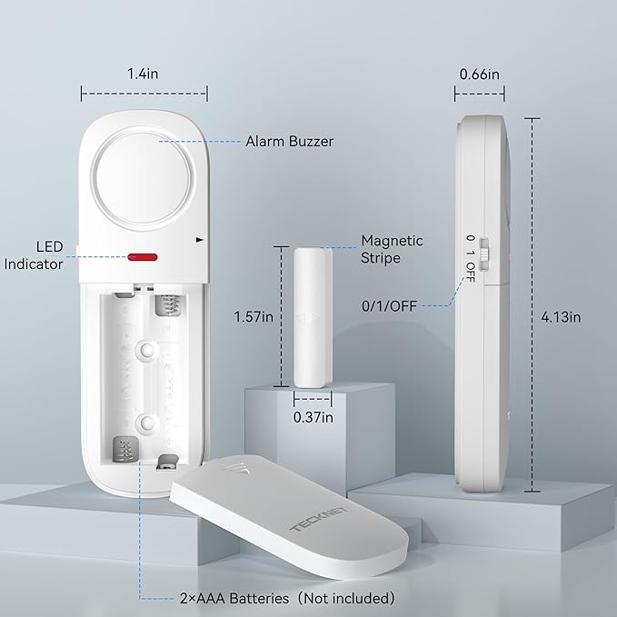 TECKNET Door Alarms When Opened, 2.4G WiFi Smart Door Sensor Alarm & Chime, App Alerts, Door Alarms for Kids Safety, Wireless Window Alarms for Home Security Systems for House, Pool, Sheds, 2 PCS