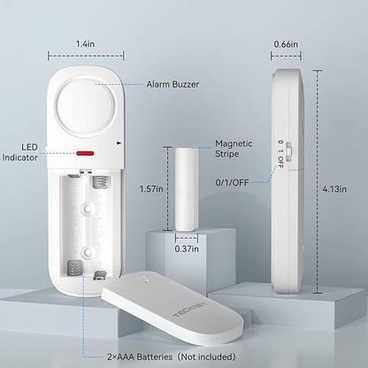 TECKNET Door Alarms When Opened, 2.4G WiFi Smart Door Sensor Alarm & Chime, App Alerts, Door Alarms for Kids Safety, Wireless Window Alarms for Home Security Systems for House, Pool, Sheds, 2 PCS