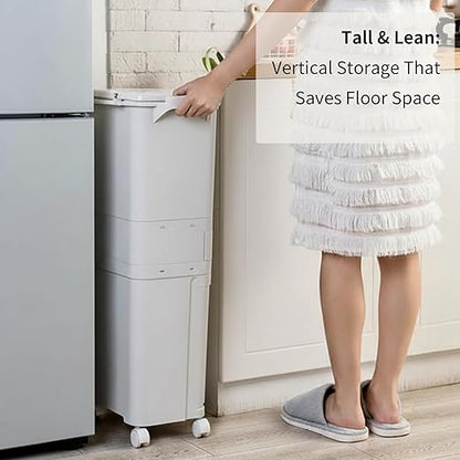 MRBIN 42L 3-Tier Kitchen Trash Can with Pedal & Wheels, 11Gal Double-Layer Recycling Center, Vertical Garbage Bin for Kitchen, Office, Bathroom