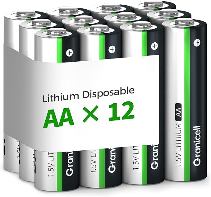 Granicell 12-Pack Lithium AA Batteries | 1.5V for Blink Cameras, Smart Locks, Alarms & Tech Devices | 10-Year Life, Leak-Proof, Extreme-Temp Resistant (Non-Rechargeable)