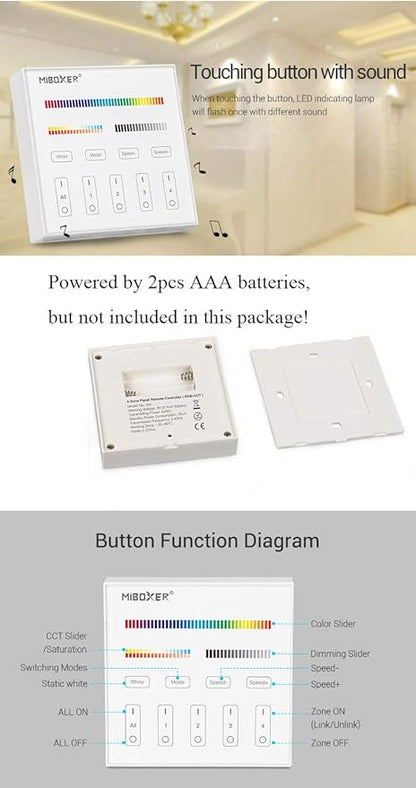 LGIDTECH B4 4-Zone Wall-Mounted Smart Panel Controller DC 3V,Only Work with RGB+CCT Series LED Light Bulb,Spotlight,Downlight,Flood Light,Also Work with FUT037 FUT038