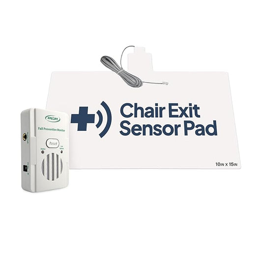 Smart Caregiver Chair Exit Alarm for Elderly Fall Prevention - Weight Sensing Pad and Alert Monitor Let You Know When They Get Up from a Chair