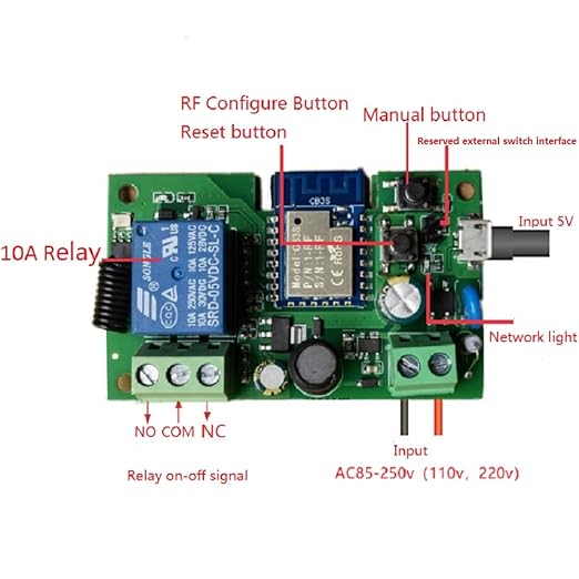 Updated WiFi Wireless Smart Switch Inching Self-Locking Relay Module,be Applied to Access Control,DIY WiFi Garage Door Opener (Smart Life app 1CH 85-250v)