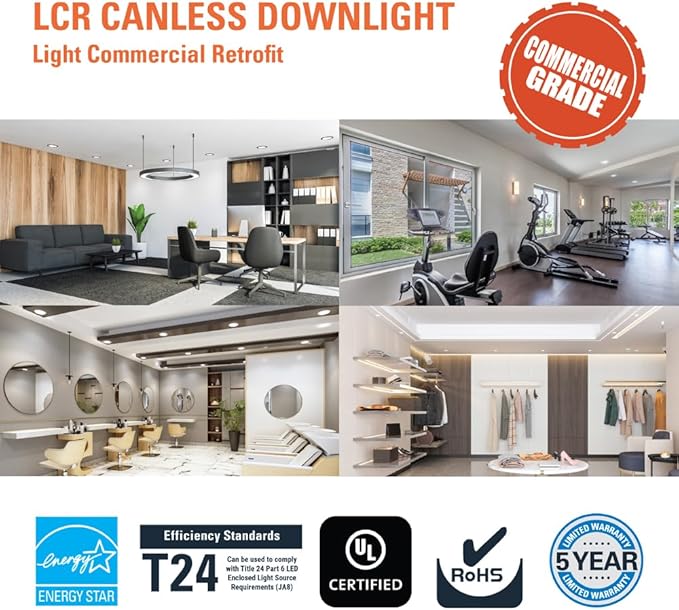 HALO LCR 6 in Canless LED Downlight, 23W, Regressed Outdoor Lighting with 6 Selectable CCT 2700K-6500K, Dimmable, 2000 Lumens, IC Rated, Wet Location, Matte White Finish - LCR615RD9FSE020