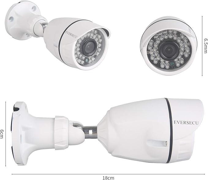 Eversecu 4Ch Home Security Camera System, 1080P DVR & 4pcs HD Weatherproof Cameras, Night Vision, Motion Alert, Remote Access, Power adapters & Premade Cables Included, No Hard Driver
