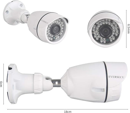 Eversecu 4Ch Home Security Camera System, 1080P DVR & 4pcs HD Weatherproof Cameras, Night Vision, Motion Alert, Remote Access, Power adapters & Premade Cables Included, No Hard Driver