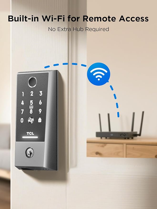 TCL Smart Lock D2 Plus, Keyless Entry Fingerprint Door Lock, Touchscreen Keypad Deadbolt Lock, Built-in Doorbell, Auto Lock, App Control, Alexa, Google Home Compatible, Easy Install for Front Door