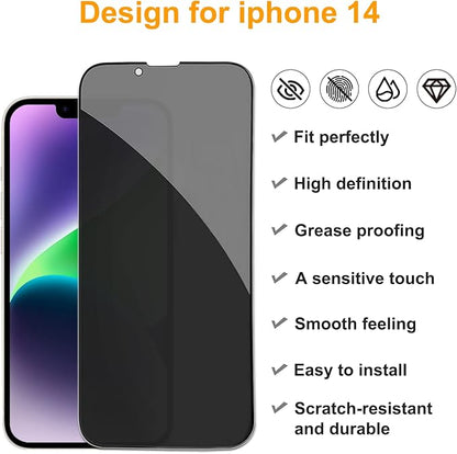 PEHAEL 2+2 Pack for iPhone 14 Privacy Screen Protector with Camera Lens Protector Full Coverage Anti-Spy Tempered Glass Film 9H Hardness Easy Installation Bubble Free [6.1 inch]