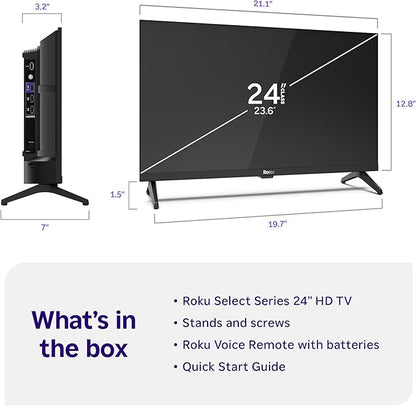 Roku Smart TV – 24-Inch Select Series, 720p HD TV – Roku TV with Voice Remote – Flat Screen LED Television with Wi-Fi for Streaming Live Local News, Sports, Family Entertainment