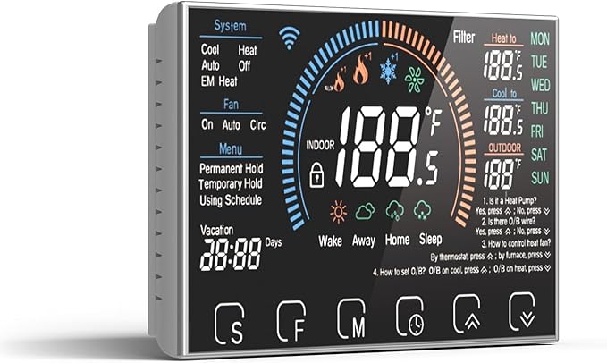 BSEED WiFi Smart Thermostat for Home - Touch Screen, Energy Saving, 7-Day Programmable (Holiday Mode), Easy DIY, Works with Siri/Alexa/Google, Black（C-Wire Adapter Included）