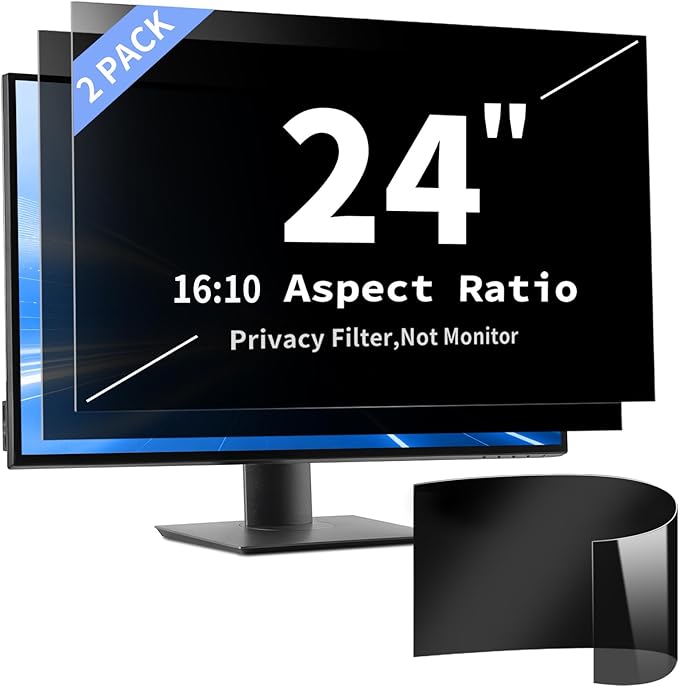 2 Pack- 24 Inch Curved Computer Privacy Screen Filter for 16:10 Widescreen Computer Monitor Computer Screen Protector Computer Screen Privacy Shield Anti Glare and Blue Light