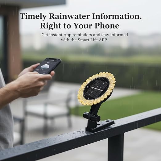 Smart Rain Sensor, Wireless Outdoor with Solar Charging, Real Time Weather Monitoring Water Detection for Home Automation and Tuya ZigBee App