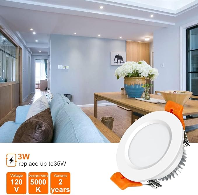 inShareplus 2 Inch LED Recessed Lighting, Downlight Dimmable 3W (35W Equivalent), 5000K Daylight White, CRI80, Recessed Light Fixtures with LED Driver (1 Pack)