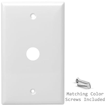 ENERLITES 1 Gang 0.406 Inch Hole Telephone/Cable Wall Cover, Fade Resistant Unbreakable Polycarbonate with Smooth Surface, 8661-W White