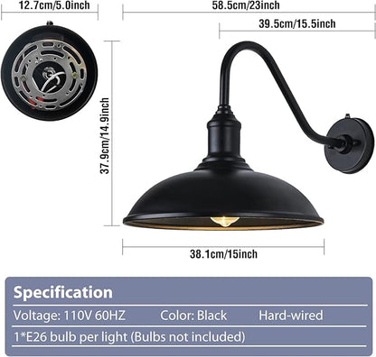 15 Inch Dusk to Dawn Exterior Farmhouse Lighting Barn Light Fixture for House with Anti-ponding Bottom, Outdoor Barn Light Gooseneck Lighting for Garage Patio Porch (15" Diameter, 1 PC)