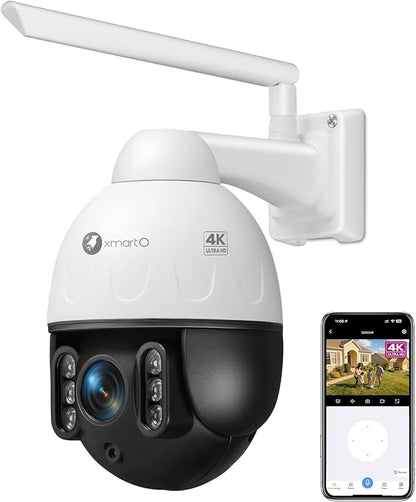 xmartO Vandal-Proof 4K PTZ Security Camera, 5X Zoom Outdoor WiFi Dome with Floodlights & Siren, 24/7 AI Human Detection, Two-Way Talk, IP66 Weatherproof, SD Card/Cloud/NVR Storage