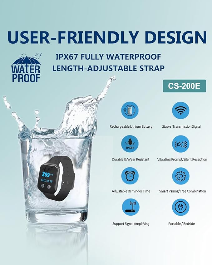 Restaurant Pager System 1600+ Ft Long Range Wireless Calling System with 2 Display Screens/30 Waterproof Call Buttons/2 Remote Controls/4 Watch Pagers/2 Signal Amplifiers