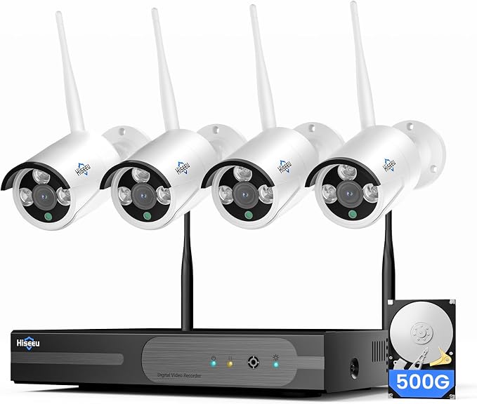 Hiseeu 4K 8MP Home Security Camera System Outdoor, 16CH NVR 4 Cam Kit