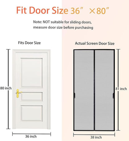FEGO Magnetic Screen Door Fit Door Size:36"x80", Screen Itself Size 38"x81", Enjoy Breeze, Hands Free Entry, Reinforced Fiberglass Mesh Anti-Tearing, Pet & Kid Friendly, Strong Magnets for Patio/Front