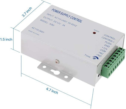 Access Control Power Supply for Door Intercom Doorbell, Various Electronic Door Locks, Video Doorbell System, K80 Power Supply Control Input AC 110-240V to Output DC 12V/3A, Worldwide Voltage