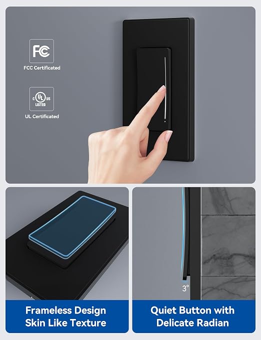 ELEGRP Smart Dimmer Light Switch DTR30, Single Pole or 3 Way, 2.4GHz Wi-Fi Touch Dimmer Compatible with Alexa/Google Assistant, Needs Neutral Wire, No Hub Required, UL Listed, Matte Black, 2 Pack