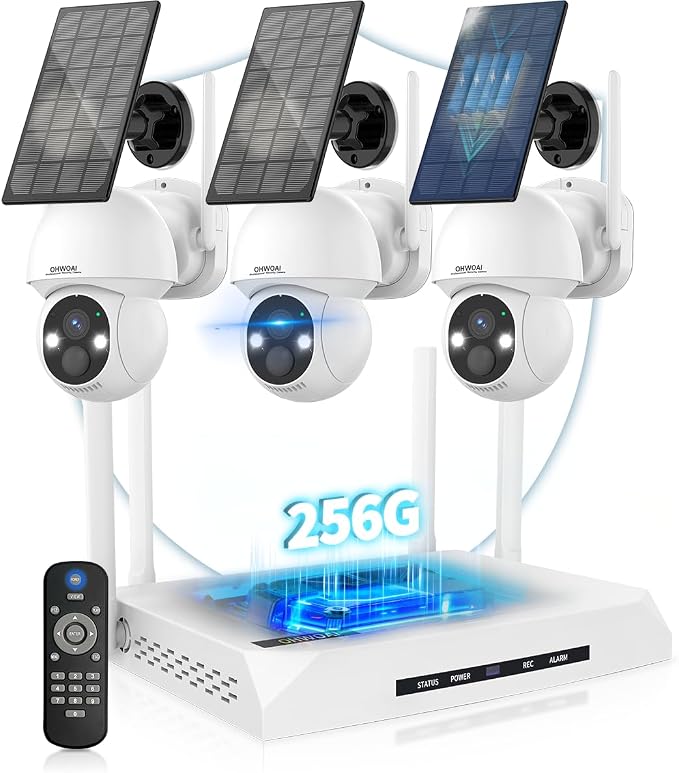 4MP Outdoor Wireless Security Camera System, Solar Powered Battery Cameras