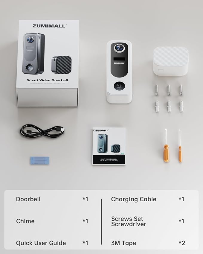 ZUMIMALL 2K Wireless Doorbell Camera No Subscription, Battery Powered