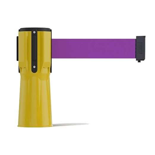 Trafford Industrial 11 Ft. Cone-Mounted Retractable Belt Barrier Yellow Case with Purple Belt