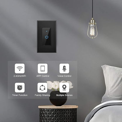 Lesim Smart Switch 2.4GHz WiFi Light Switch 2Pack Compatible with Alexa and Google Home, Single Pole, Needs Neutral Wire (Black), B602-2Gang