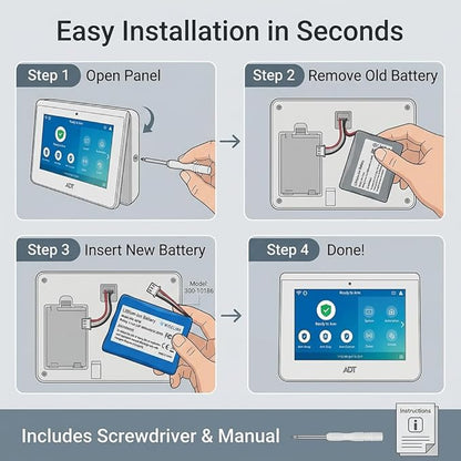 300-10186 Lithium Ion Battery Replacement for ADT Command Smart Security Panel, 9600mAh 3.6V High Capacity, Compatible with ADT5AIO-1 ADT7AIO-1, Tools Included