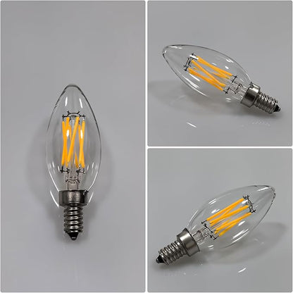B11 Type B LED Filament Bulb, E12 Base, 6W/60W Equivalent 2700K Warm White – Clear Glass, Dimmable, Ideal for Chandeliers, Wall Sconces & Decorative Lighting, 6-Pack (2700K)