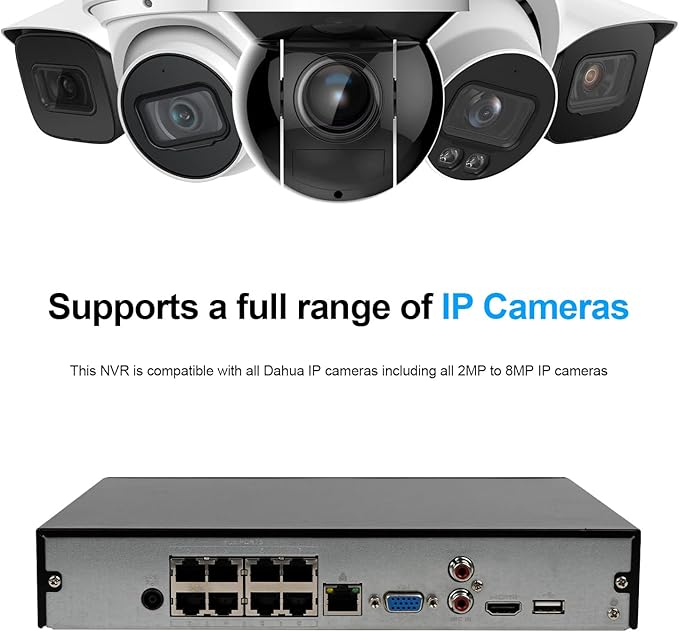 DahuaSecurity Advanced 8-Channel 8 PoE Port Network Video Recorder with 2TB HDD 4K HDMI Output and AI Surveillance Features NVR for Home Security Camera System (NVR-8ch-8POE-2)