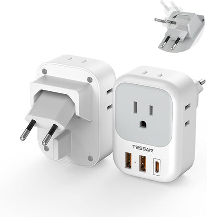 TESSAN European Travel Plug Adapter 2 Pack, Type C Foldable Plug