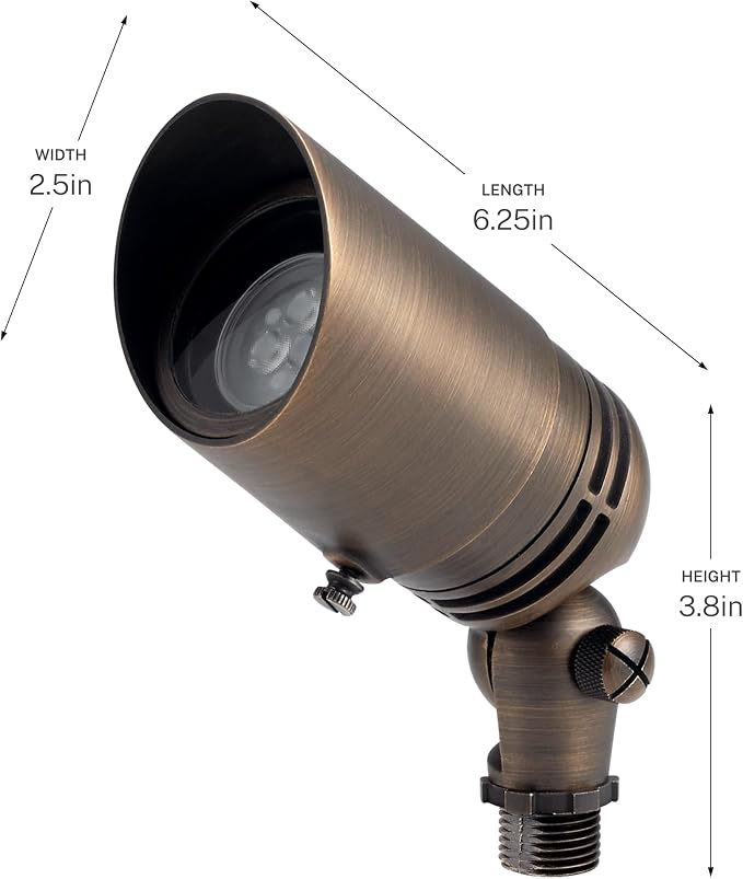 Kichler MR-16 Low Voltage Landscape Spotlight Light, Centennial Brass | Adjustable cowl directs precise uplighting for trees and architectural accents (2.5" x 6"), 15485CBR